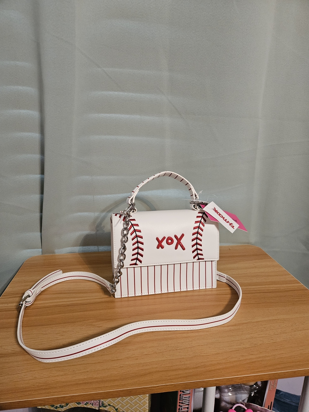 White "XOX" Baseball Stitch Crossbody Handbag